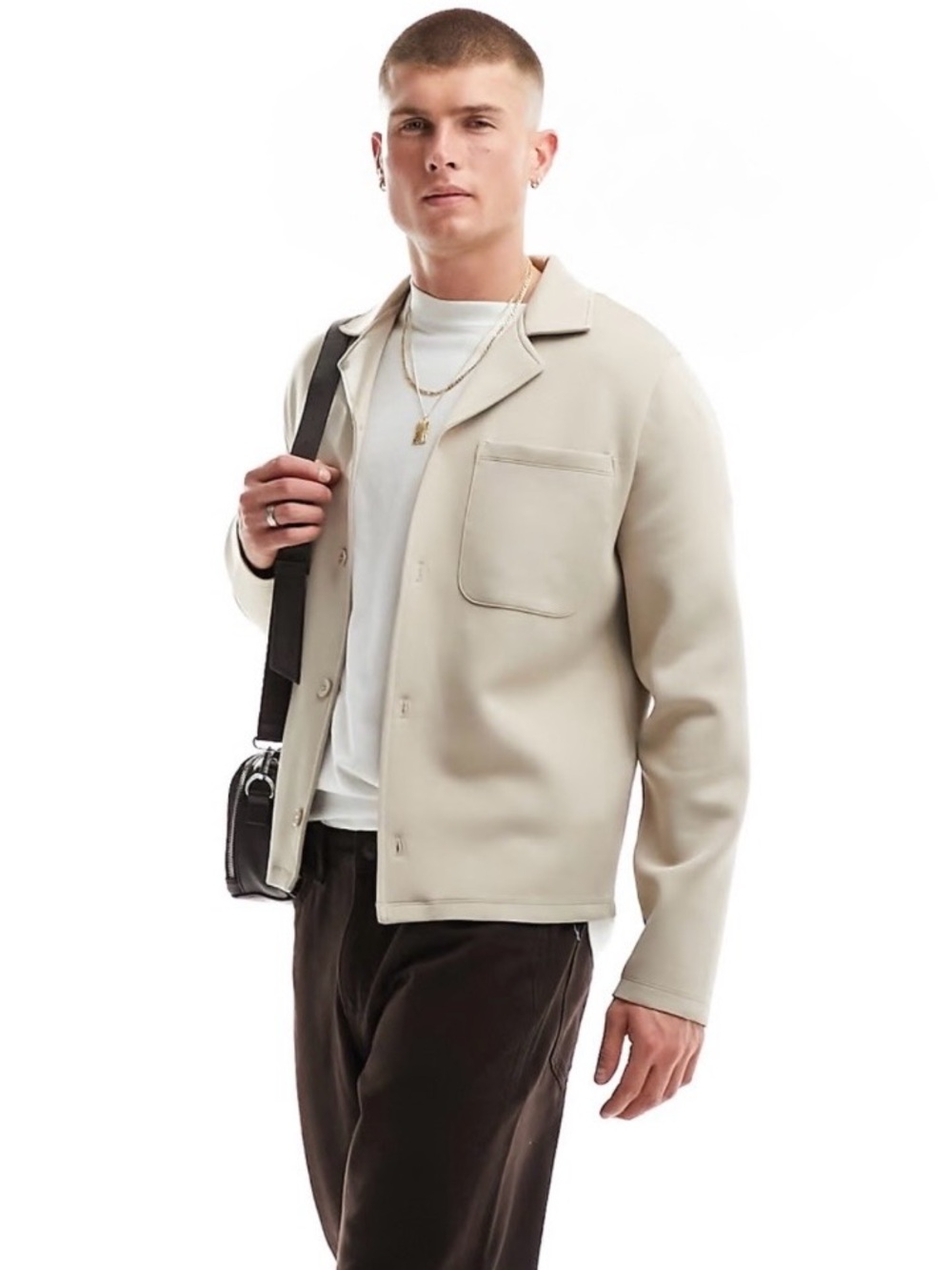 ASOS Design Beige Shirt Jacket with Chest Pocket Sz L
